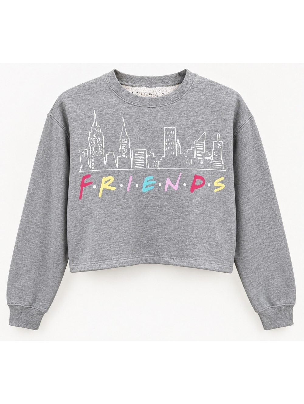 Friends TV Show Gray Cropped Sweatshirt NYC Skyline Graphic Crewneck S